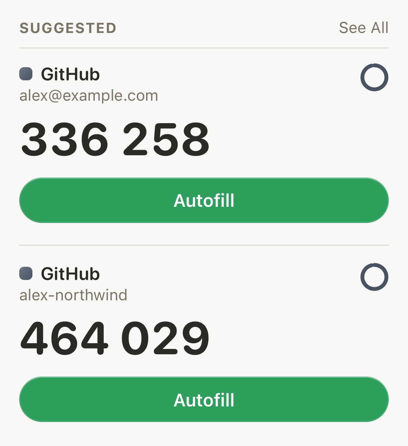 The Safari extension suggesting the GitHub account with an Autofill button